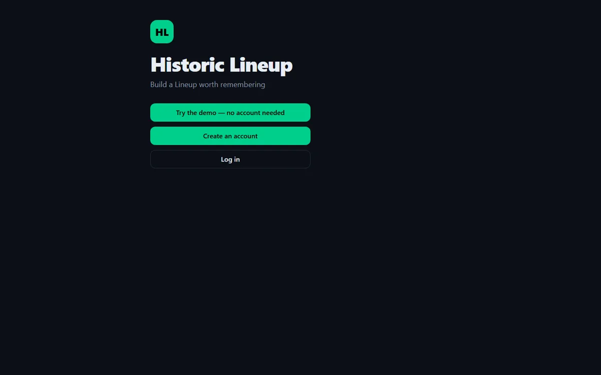 Screenshot of Historic Lineup